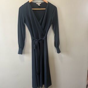 H&M Women’s Navy Blue Wrap Style Midi Dress Size XS